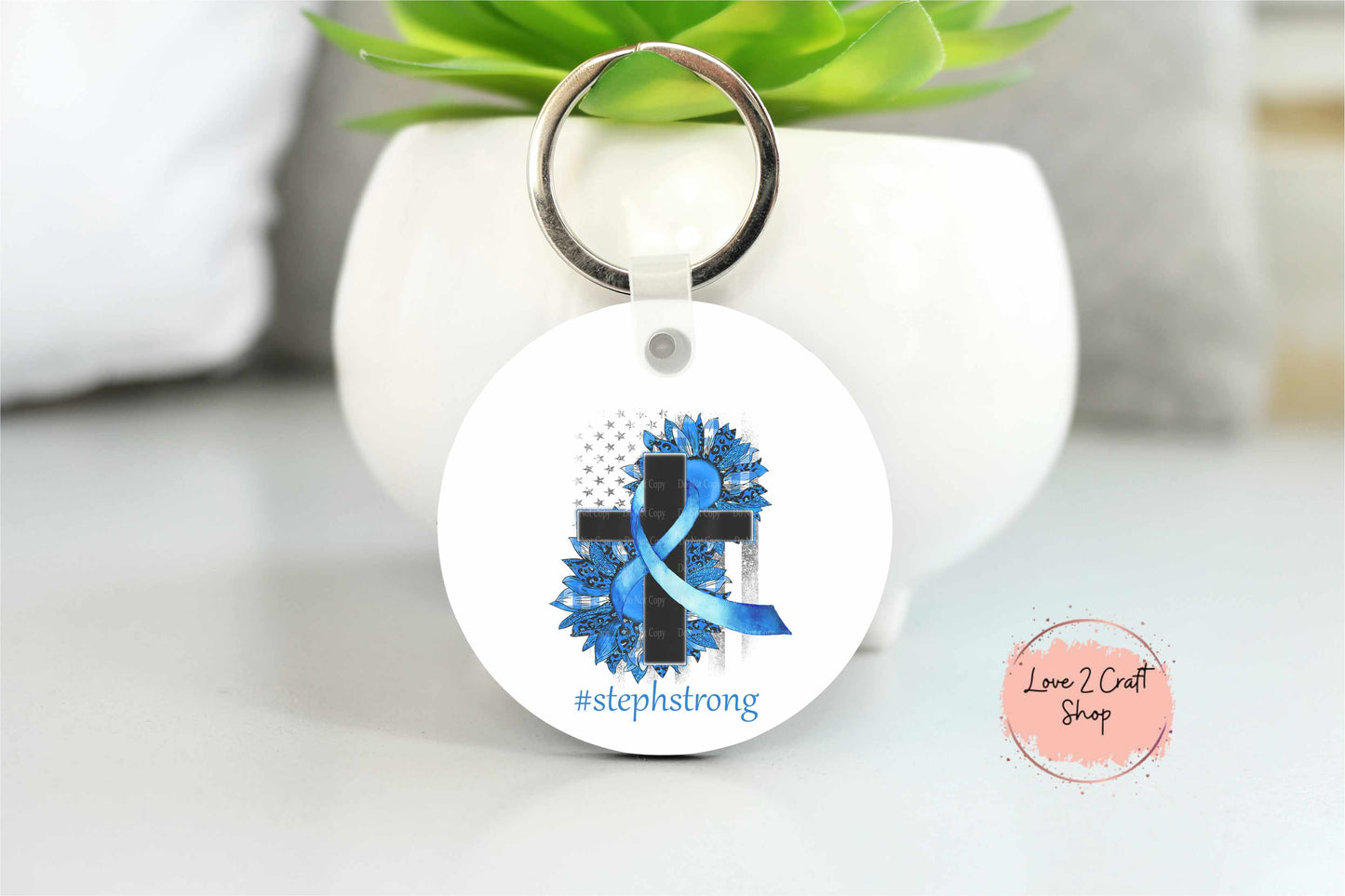 Colon Cancer Floral Cross Flag Key chain