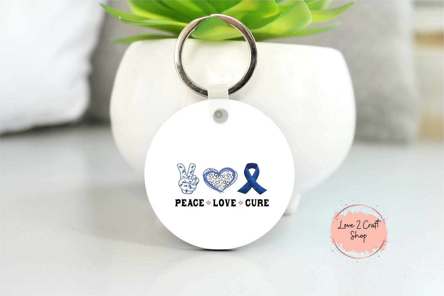 Colon Cancer Peace Love Cure Key chain