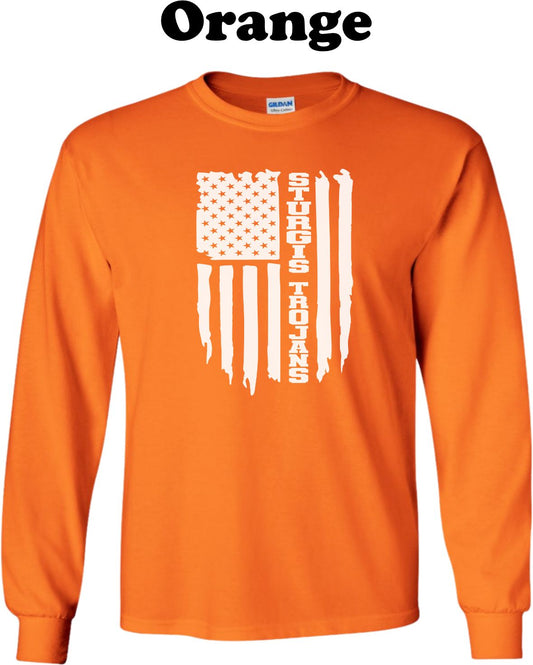 Sturgis Trojans White American Flag Long Sleeve
