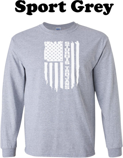 Sturgis Trojans White American Flag Long Sleeve