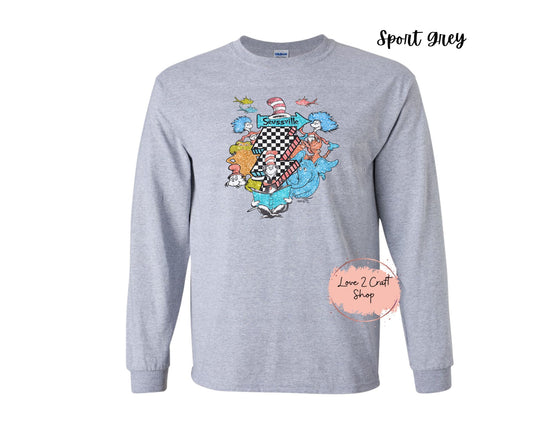 Seussville Collage -  Faux Glitter   - Cat in the Hat Long Sleeve