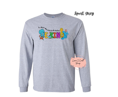 In a world where you can be anything Be Kind Faux Glitter - Cat in the Hat Long Sleeve