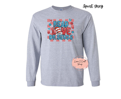 Read Love Dr Seuss -  Faux Glitter   - Cat in the Hat Long Sleeve