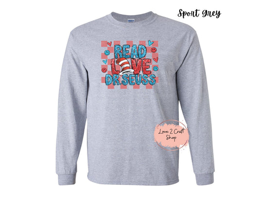 Read Love Dr Seuss -  Faux Glitter   - Cat in the Hat Long Sleeve