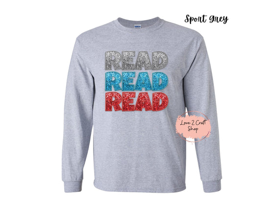 Stacked words Read  - Faux Glitter Cat in the Hat Long Sleeve