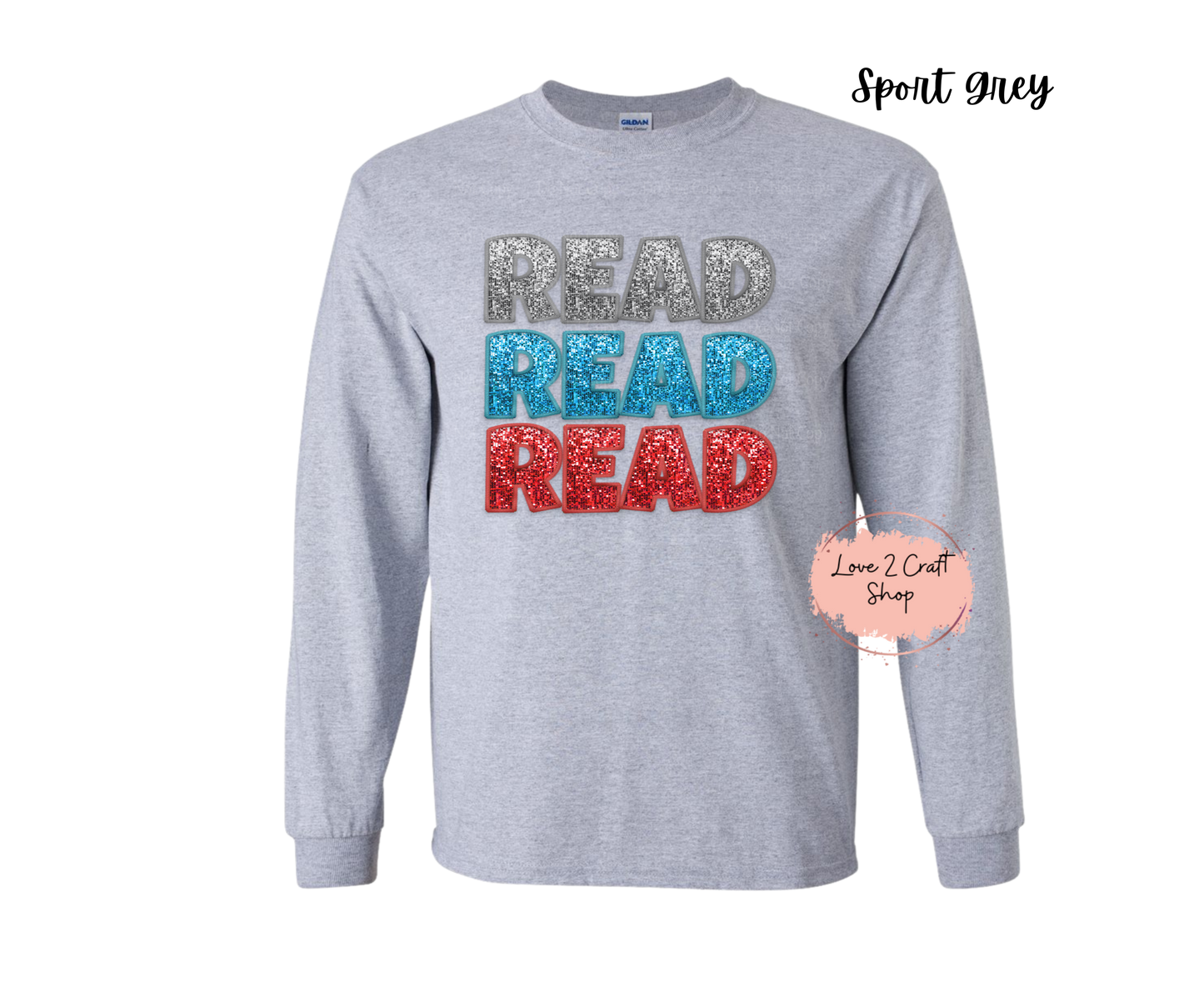 Stacked words Read  - Faux Glitter Cat in the Hat Long Sleeve