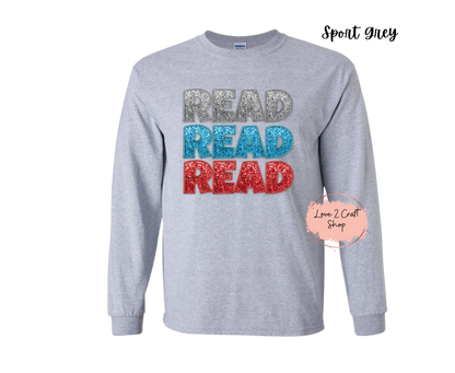 Stacked words Read  - Faux Glitter Cat in the Hat Long Sleeve