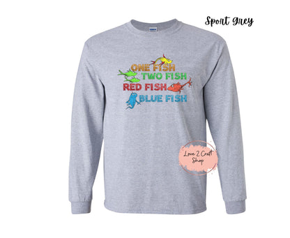 One Fish Two Fish Red Fish Blue Fish   - Faux Glitter   - Cat in the Hat Long Sleeve