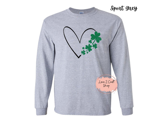 Heart outline with clovers St Patrick's Day Long Sleeve