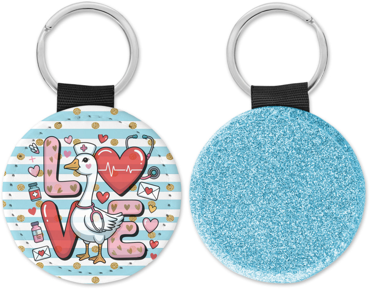 Love Valentine Nurse Goose Round Sparkly Key Chain