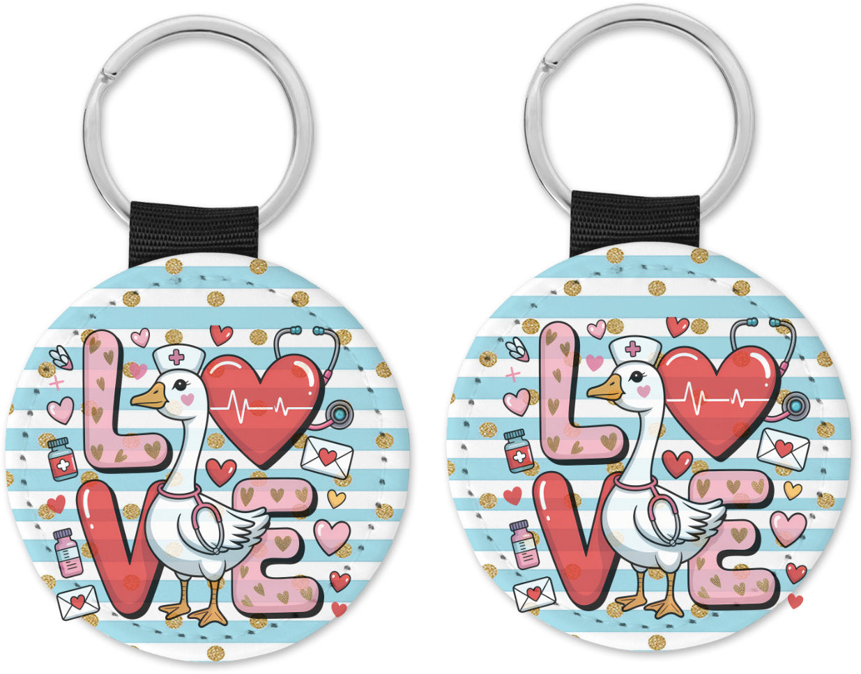 Love Valentine Nurse Goose Round Sparkly Key Chain