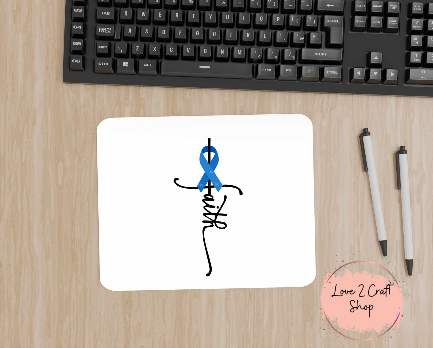Colon Cancer Faith with Blue Ribbon Mouse Pad 7.5" x 9"