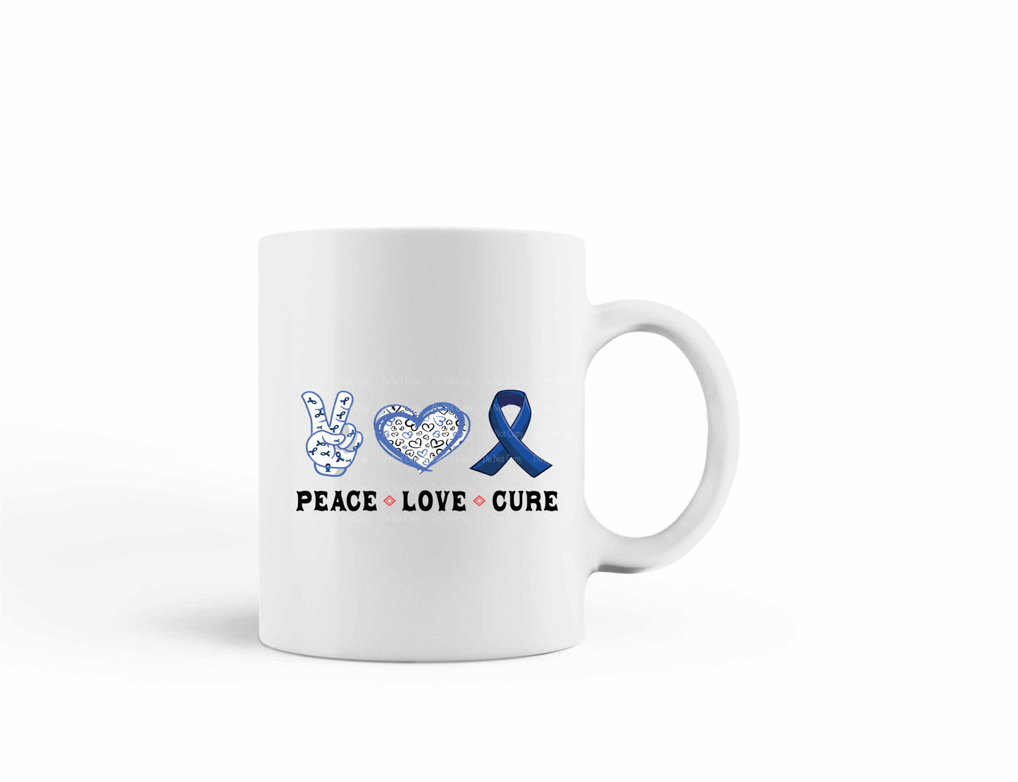 Colon Cancer Peace Love Cure Mug