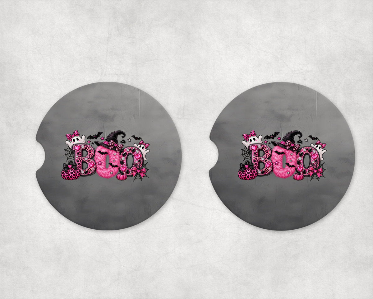 Pink BOO Halloween Car Coasters