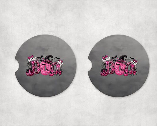 Pink BOO Halloween Car Coasters