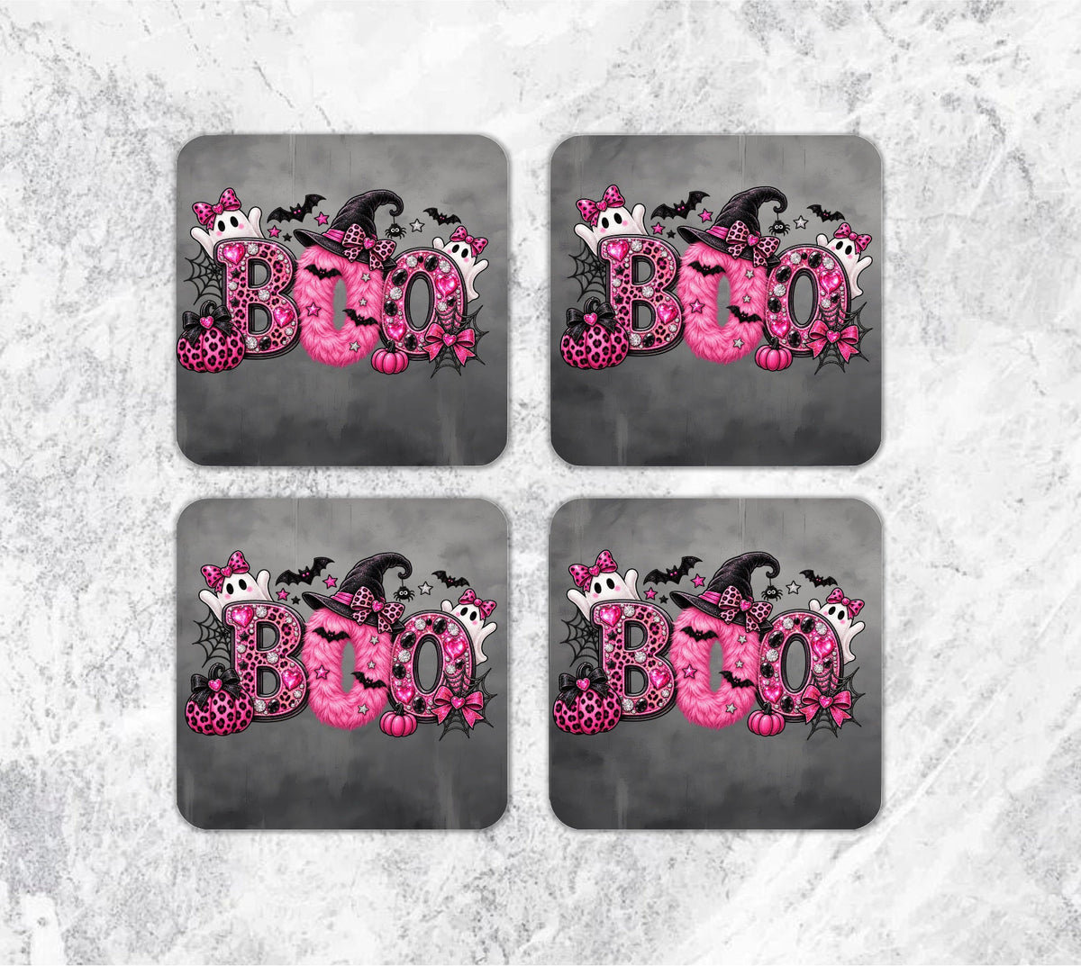 Pink BOO Halloween Coasters