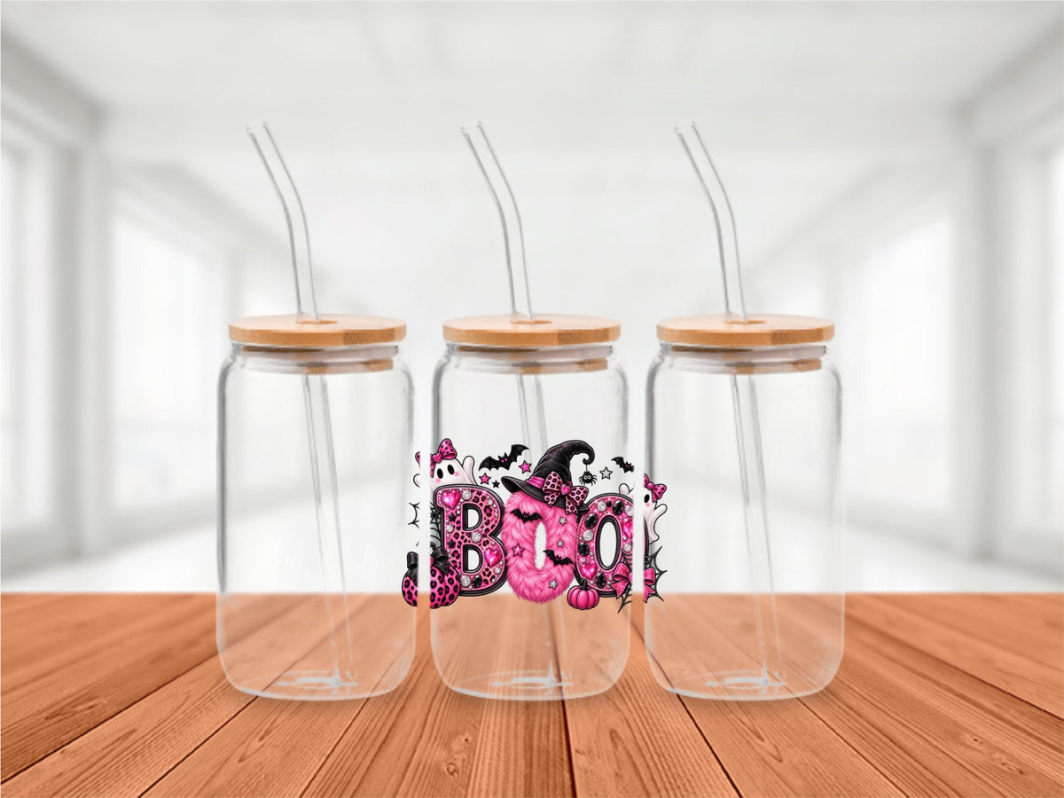 Pink BOO Halloween Cold Brew Glass Tumbler