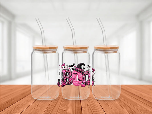 Pink BOO Halloween Cold Brew Glass Tumbler