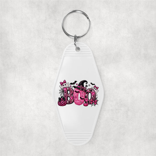 Pink BOO Halloween Motel Keychain