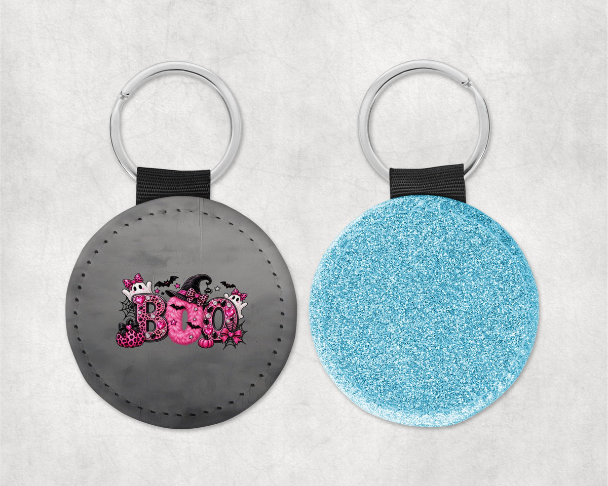 Pink BOO Halloween Round Sparkly Key Chain