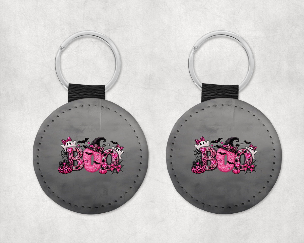 Pink BOO Halloween Round Sparkly Key Chain