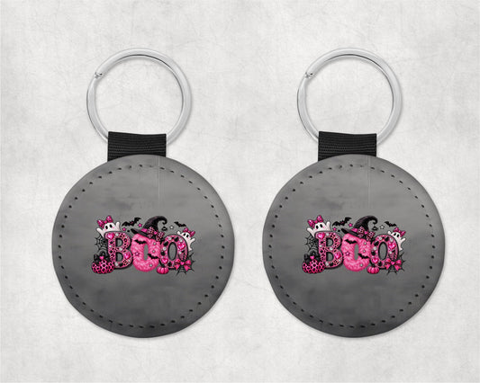 Pink BOO Halloween Round Sparkly Key Chain