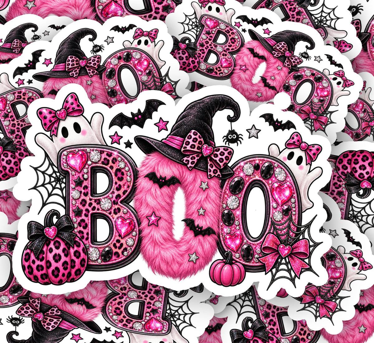 Pink BOO Halloween Stickers