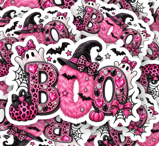 Pink BOO Halloween Stickers