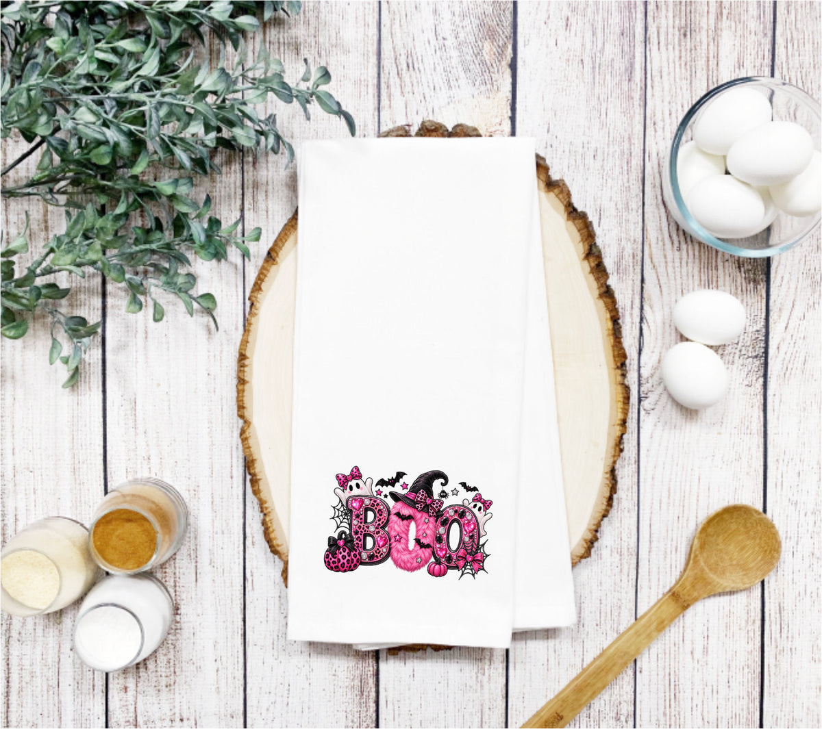 Pink BOO Halloween Tea Towel