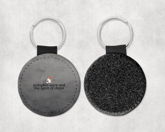 Pumpkin Spice and the Spirit of Christ Round Sparkly Key Chain 1