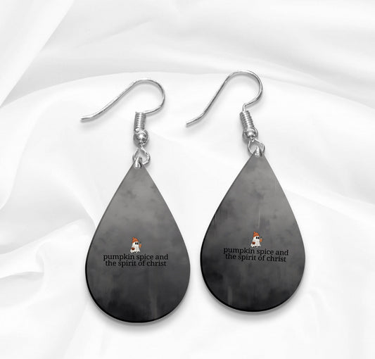 Pumpkin Spice ghost Teardrop Earrings
