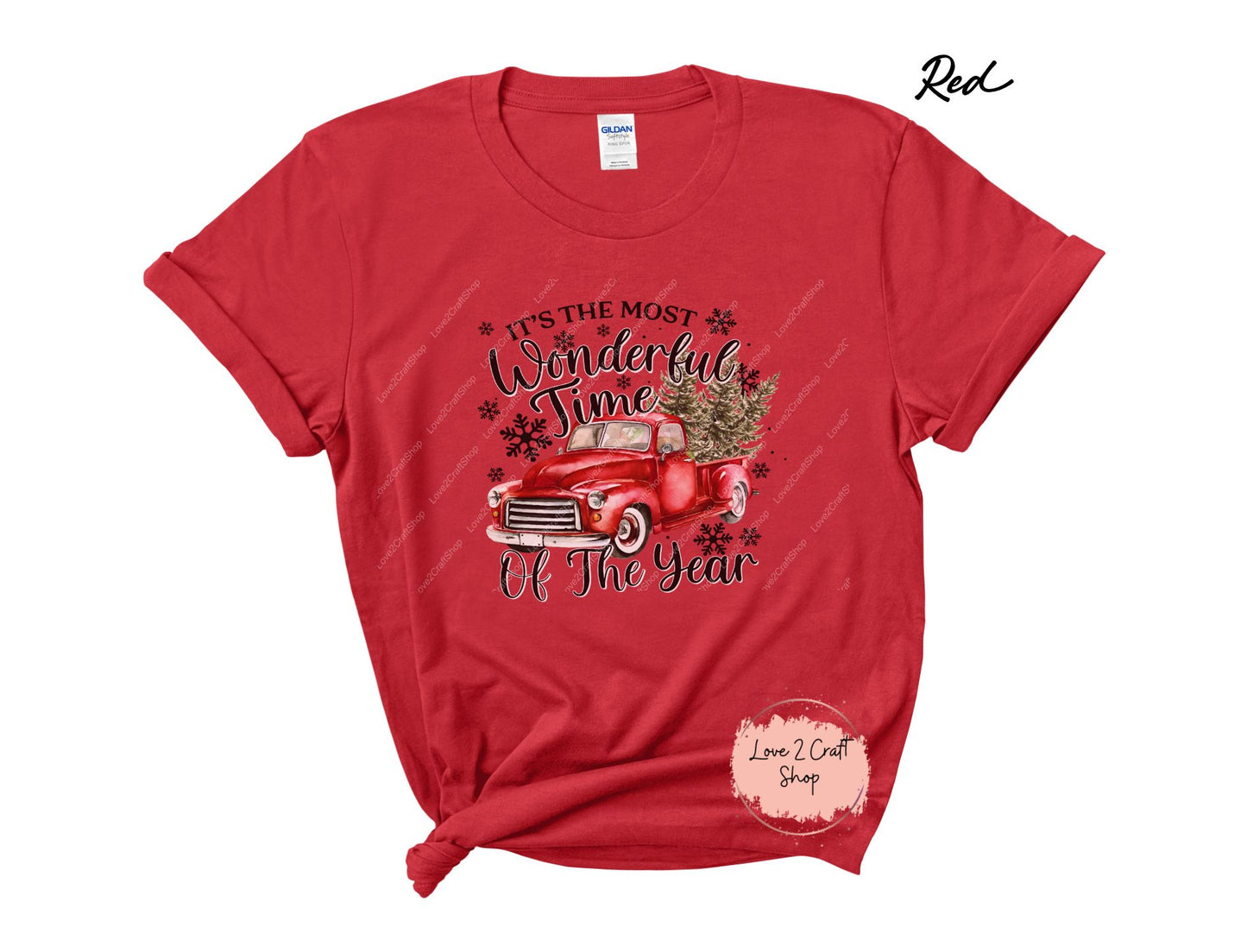 Vintage Red Truck Wonderland: It's the Most Wonderful Time of the Year Tee - Solid