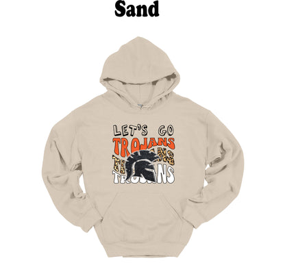 Let's Go Trojans School Spirit Leopard print Hooded Sweatshirt