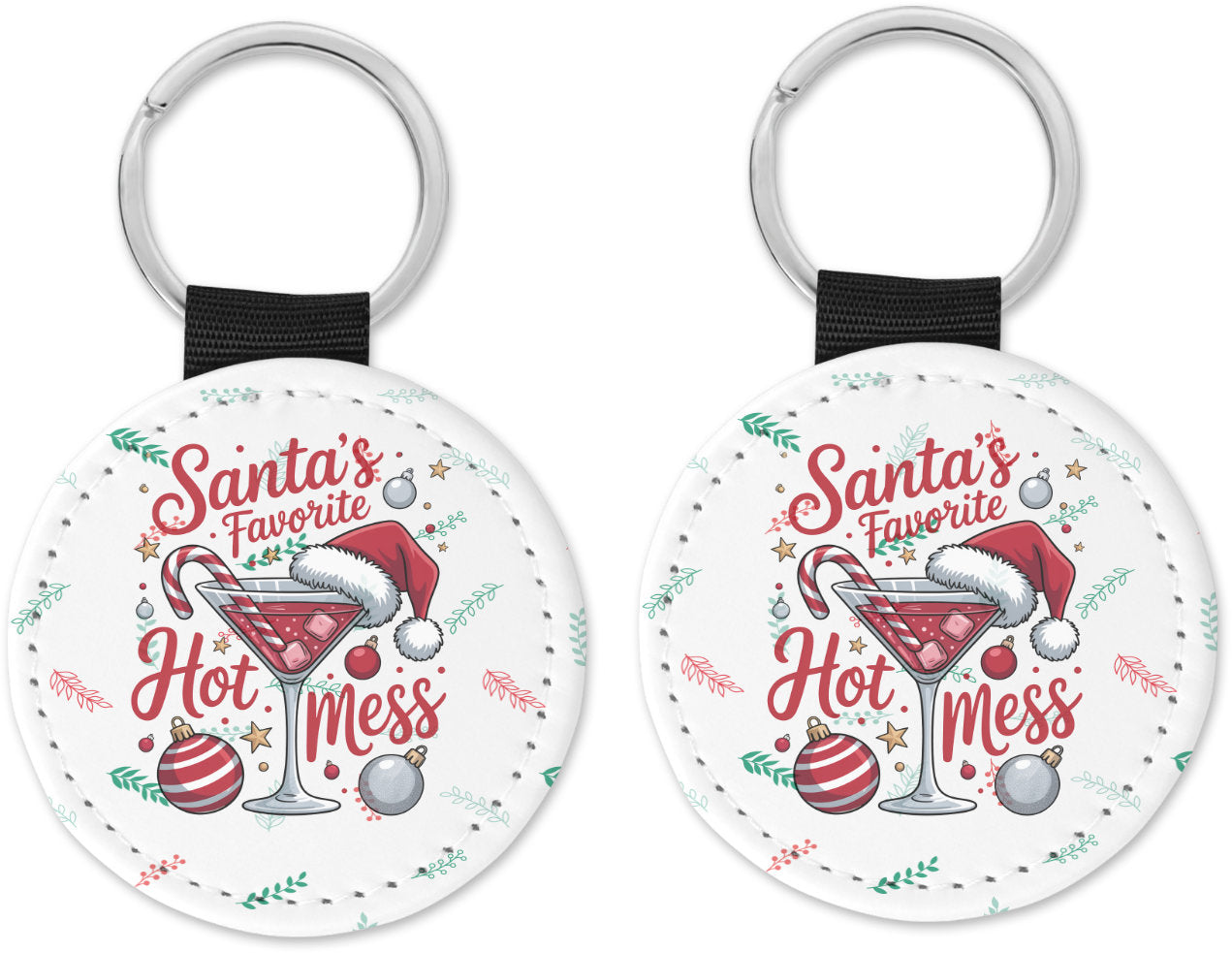 Santa's Favorite Hot Mess Round Sparkly Key Chain