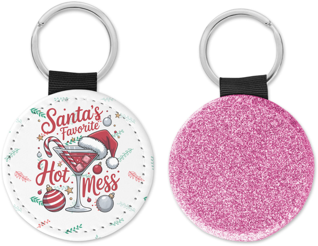 Santa's Favorite Hot Mess Round Sparkly Key Chain