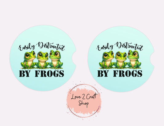 Easily distracted by Frogs Car Coasters