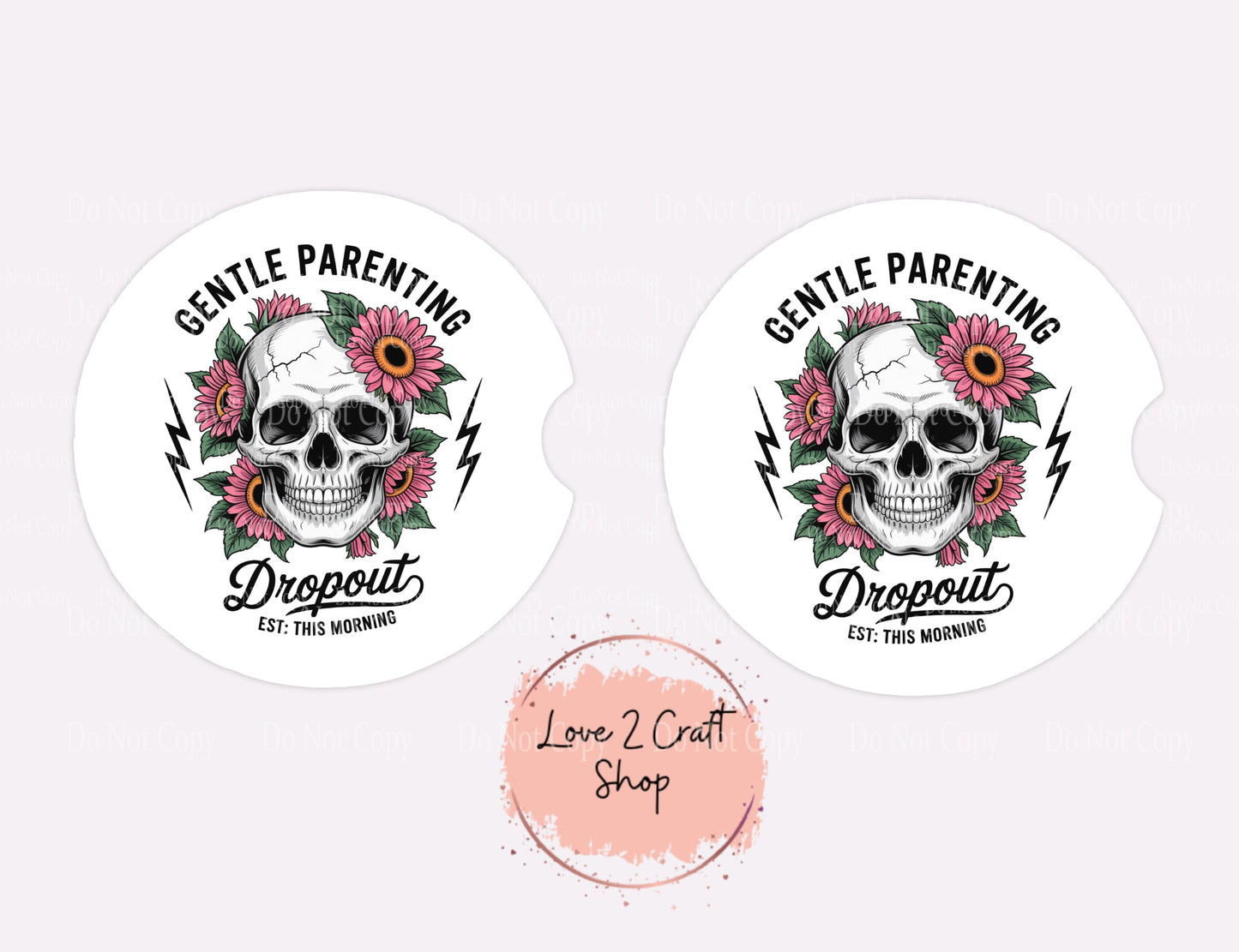 Skull Gentle Parenting with flowers Car Coasters