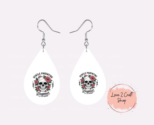 Skull Gentle Parenting with flowers Teardrop earrings