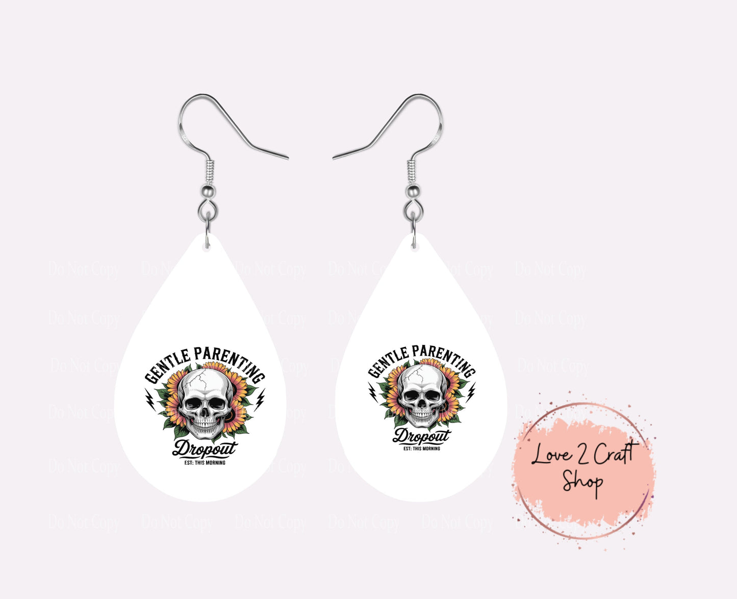 Skull Gentle Parenting with flowers Teardrop earrings
