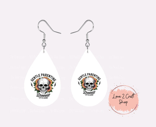 Skull Gentle Parenting with flowers Teardrop earrings