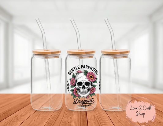 Skull Gentle Parenting with flowers Cold Brew Glass Tumbler