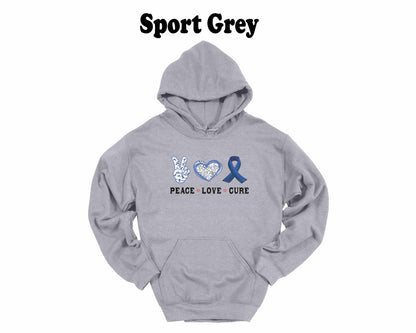 Colon Cancer Peace Love Cure Hoodie