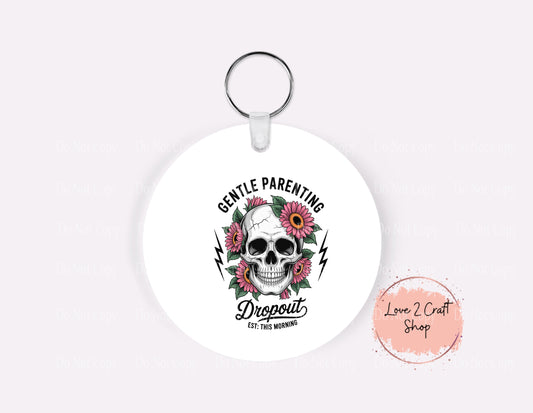 Skull Gentle Parenting with flowers Key chain