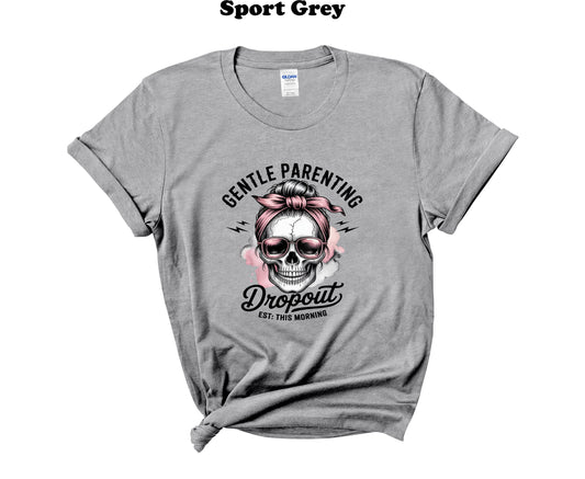 Messy Bun Skull Gentle Parenting with flowers T-Shirt