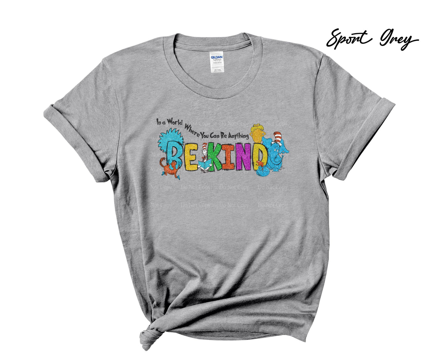In a world where you can be anything Be Kind Faux Glitter - Cat in the Hat T-Shirt