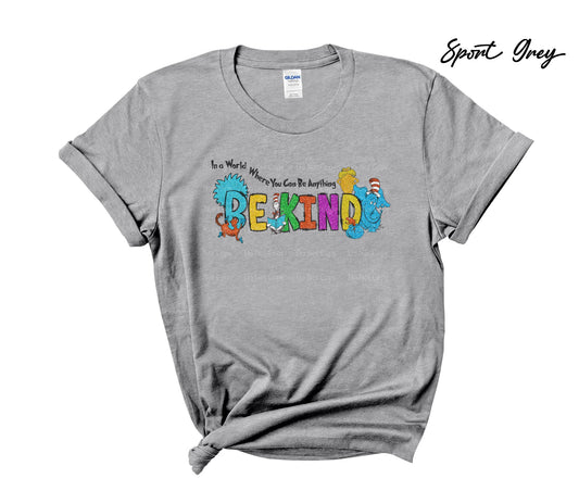 In a world where you can be anything Be Kind Faux Glitter - Cat in the Hat T-Shirt