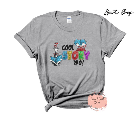 Cool Story Bro - Faux Glitter - Cat in the Hat  T-Shirt