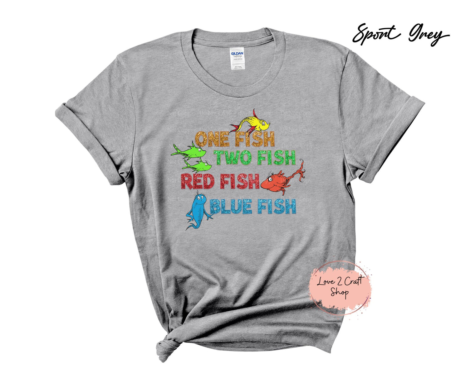 One Fish Two Fish Red Fish Blue Fish  - Faux Glitter  - Cat in the Hat T-Shirt