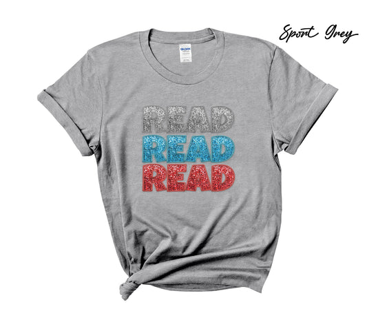Stacked words Read  - Faux Glitter Cat in the Hat T-Shirt