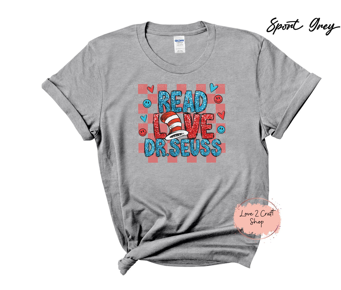 Read Love Dr Seuss -  Faux Glitter  - Cat in the Hat T-Shirt